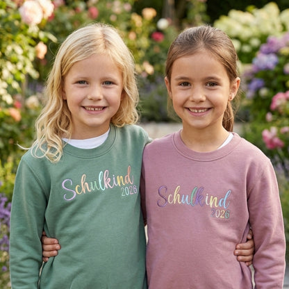 Sweatshirt Pullover bestickt „Schulkind 2026“ Geschenk zur Einschulung Mädchen