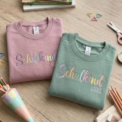Sweatshirt Pullover bestickt „Schulkind 2026“ Geschenk zur Einschulung Mädchen