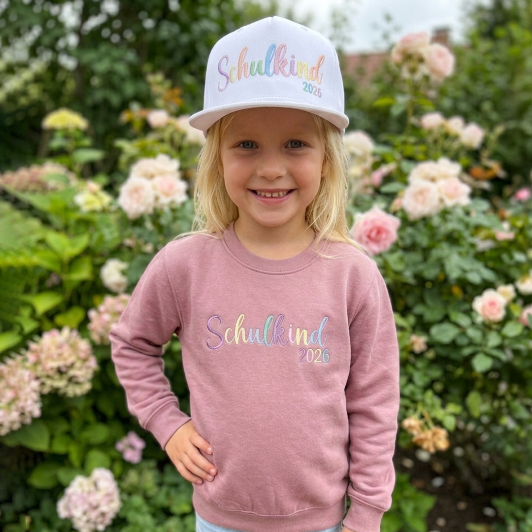 Sweatshirt Pullover bestickt „Schulkind 2026“ Geschenk zur Einschulung Mädchen