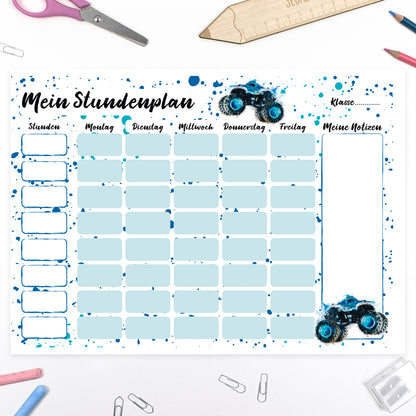 Schultüte aus Baumwolle mit Wunschname - Monstertruck - 70 cm