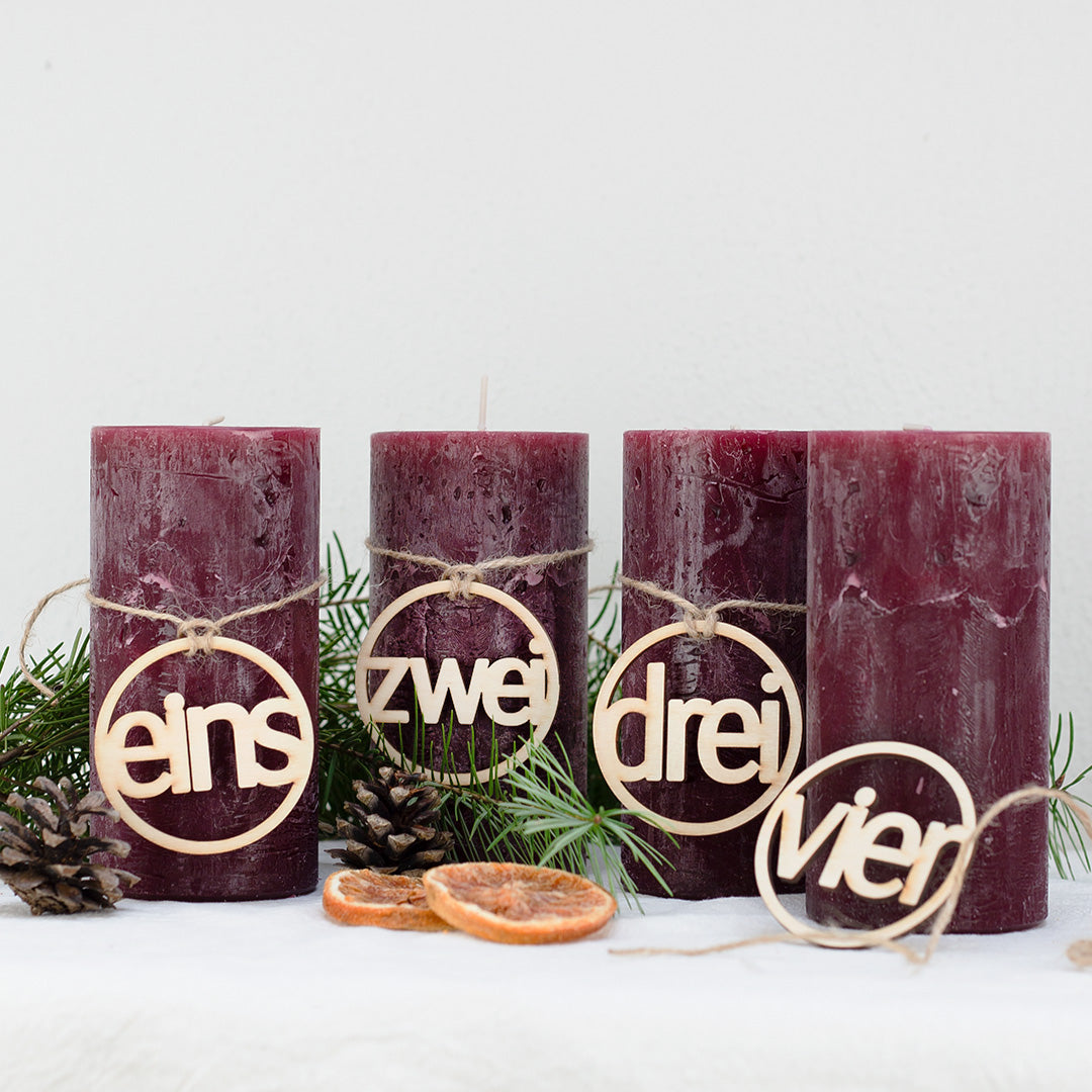 Adventskranz Zahlen Holz Anhänger 1-4 für Kerzen Adventszahlen Schreibmaschine