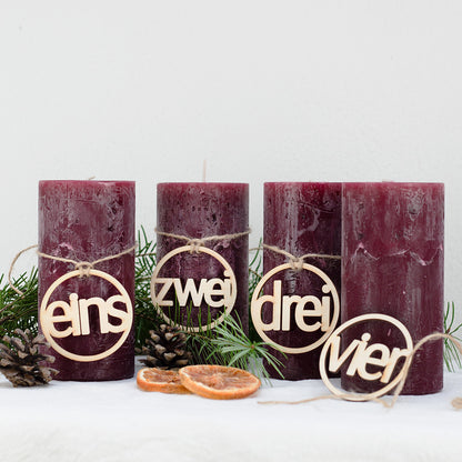 Adventskranz Zahlen Holz Anhänger 1-4 für Kerzen Adventszahlen Schreibmaschine