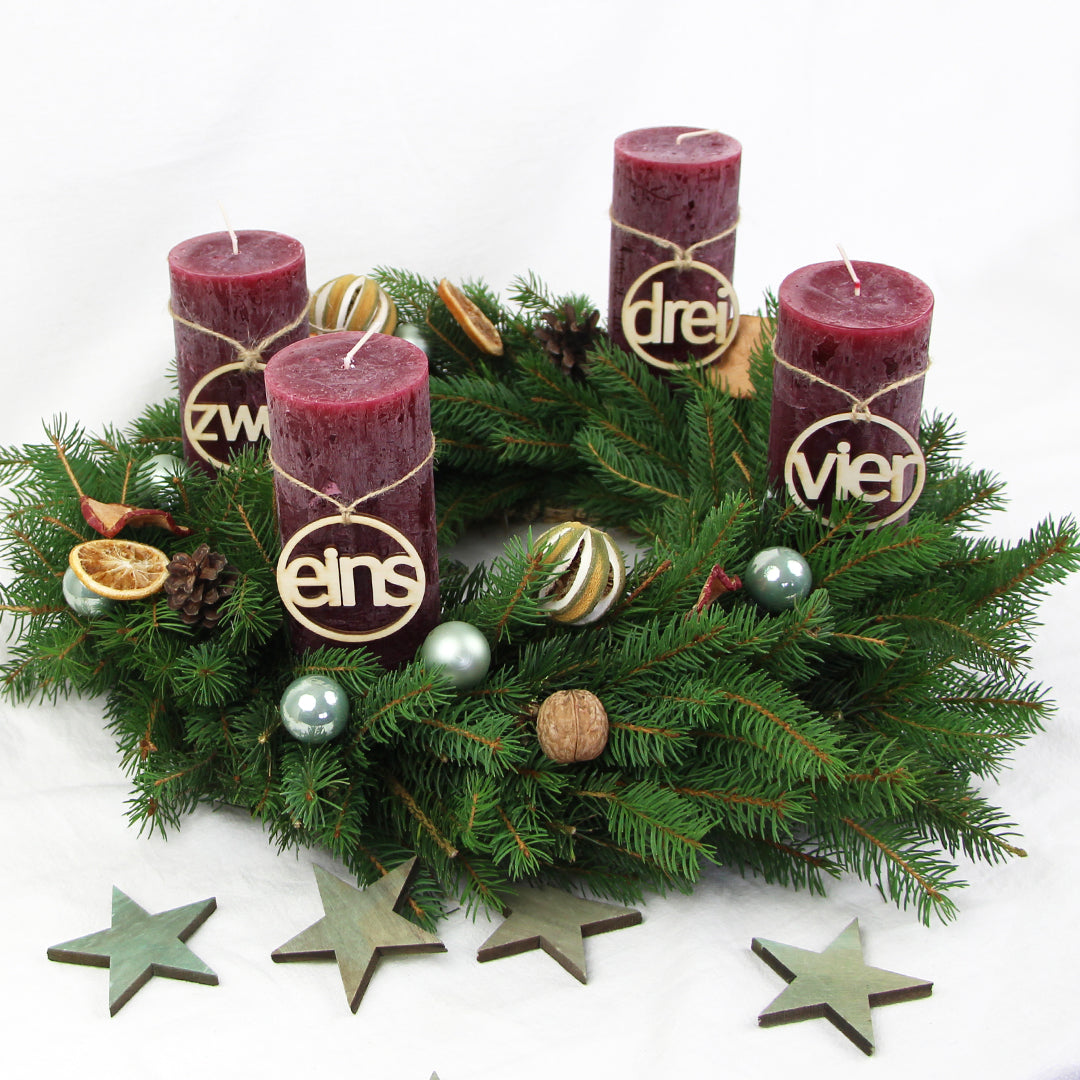 Adventskranz Zahlen Holz Anhänger 1-4 für Kerzen Adventszahlen Schreibmaschine