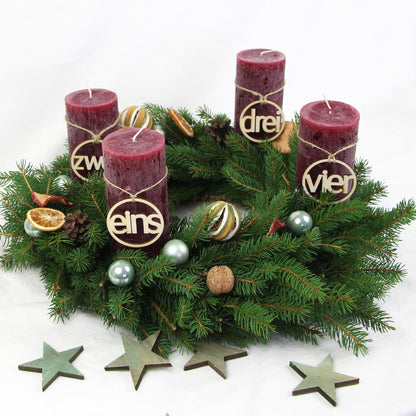 Adventskranz Zahlen Holz Anhänger 1-4 für Kerzen Adventszahlen Schreibmaschine