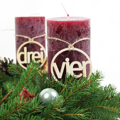 Adventskranz Zahlen Holz Anhänger 1-4 für Kerzen Adventszahlen Schreibmaschine