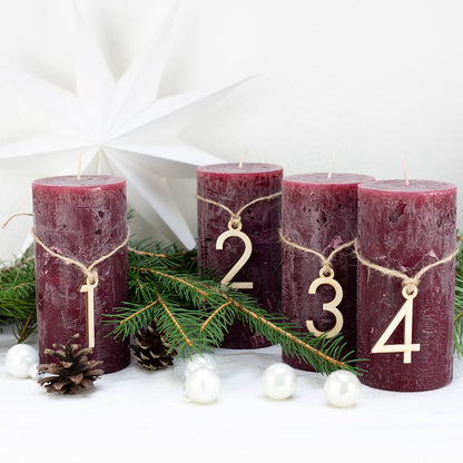 Adventskranz Zahlen Holz Anhänger 1-4 für Kerzen Adventszahlen Modern