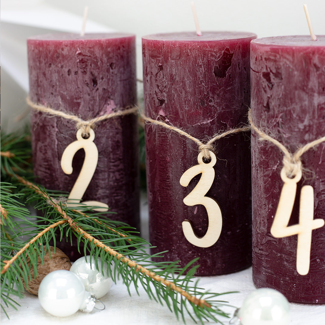 Adventskranz Zahlen Holz Anhänger 1-4 für Kerzen Adventszahlen Verspielt
