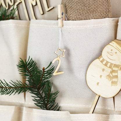 Adventskalender Zahlen Anhänger 1-24 zum Basteln Adventskalendersäckchen Nummern Sternchen Holz