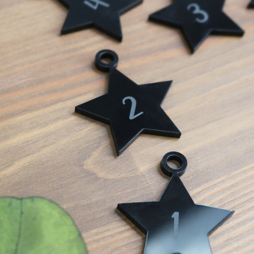 Adventskalender Zahlen Anhänger 1-24 zum Basteln Adventskalendersäckchen Nummern Sterne schwarz
