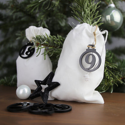Adventskalender Zahlen Anhänger 1-24 zum Basteln Adventskalendersäckchen Nummern Kugeln schwarz/weiß