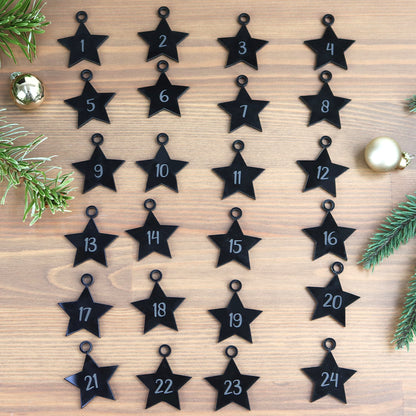 Adventskalender Zahlen Anhänger 1-24 zum Basteln Adventskalendersäckchen Nummern Sterne schwarz