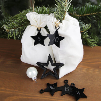 Adventskalender Zahlen Anhänger 1-24 zum Basteln Adventskalendersäckchen Nummern Sterne schwarz
