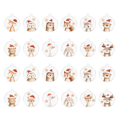 24 Adventskalender Anhänger aus transparentem Acryl 1-24 Holzanhänger DIY Adventskalender Selbst Befüllen für Kinder – Tierzauber