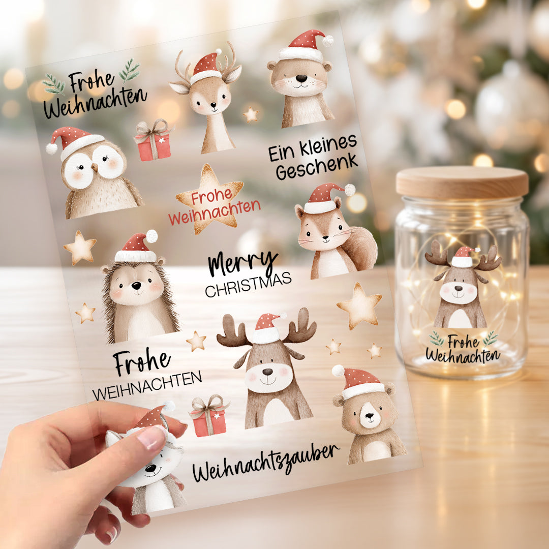 Rub On Sticker Bogen A5 Weihnachten UV Transferfolie Rubons für Raysin Keramik Glas Aufkleber DIY Weihnachtsdeko – Tierzauber