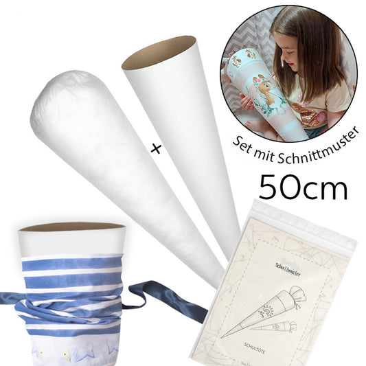 Set Rohling + Kissen für Schultüte inkl. Schnittmuster DIY Bastelset Nähset 50 cm