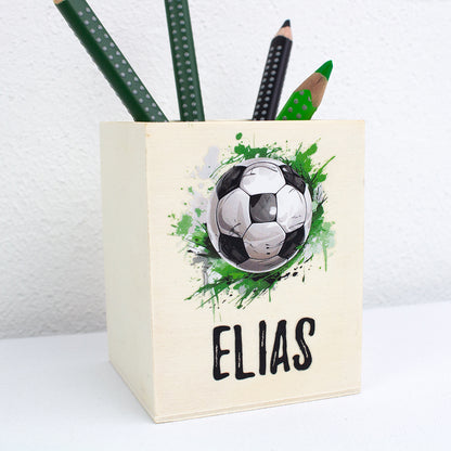 Personalisierter Stifthalter aus Holz Stiftebecher mit Wunschname Schulkind – Jungs