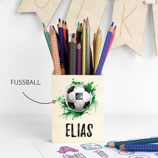 Personalisierter Stifthalter aus Holz Stiftebecher mit Wunschname Schulkind – Jungs