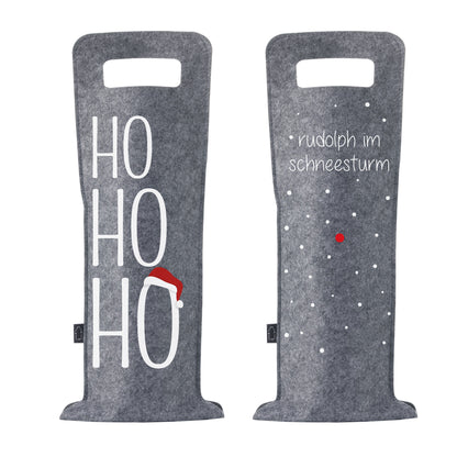 Geschenkverpackung für Wein 2er Set Flaschentasche Geschenktasche für Weinflaschen aus Filz Geschenktüte Weihnachten Hohoho / Rudolph - grau