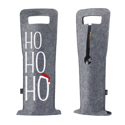 Geschenkverpackung für Wein 2er Set Flaschentasche Geschenktasche für Weinflaschen aus Filz Geschenktüte Weihnachten Hohoho / Rudolph - grau