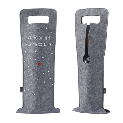 Geschenkverpackung für Wein 2er Set Flaschentasche Geschenktasche für Weinflaschen aus Filz Geschenktüte Weihnachten Hohoho / Rudolph - grau
