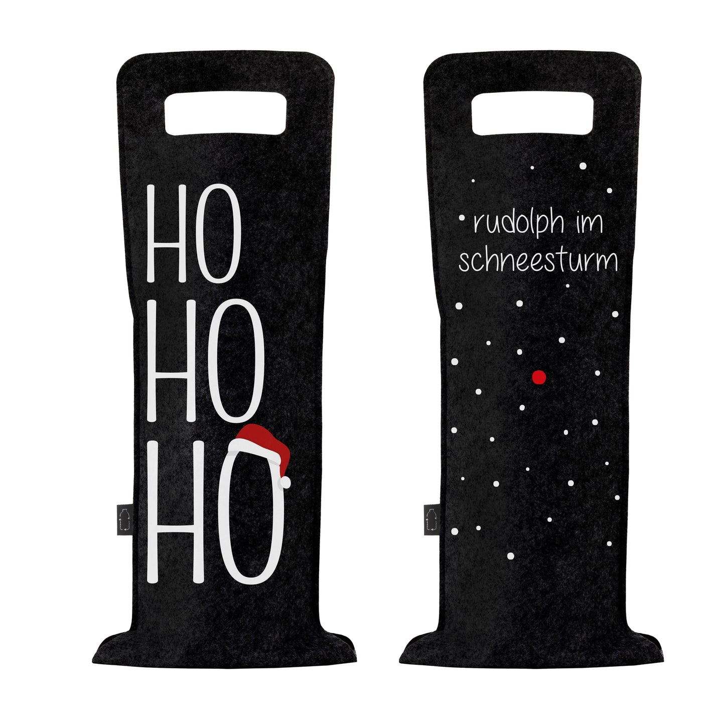 Geschenkverpackung für Wein 2er Set Flaschentasche Geschenktasche für Weinflaschen aus Filz Geschenktüte Weihnachten Hohoho / Rudolph - schwarz