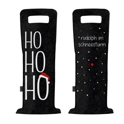 Geschenkverpackung für Wein 2er Set Flaschentasche Geschenktasche für Weinflaschen aus Filz Geschenktüte Weihnachten Hohoho / Rudolph - schwarz