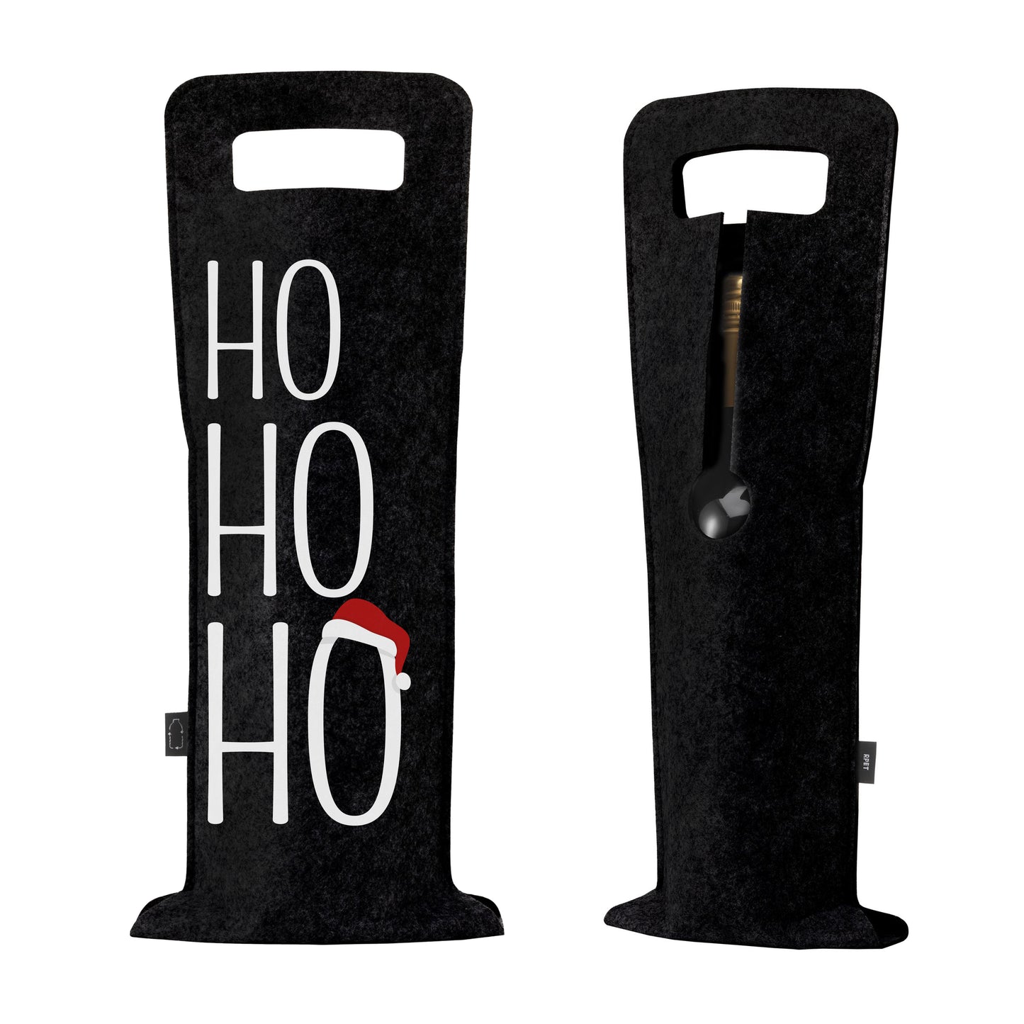 Geschenkverpackung für Wein 2er Set Flaschentasche Geschenktasche für Weinflaschen aus Filz Geschenktüte Weihnachten Hohoho / Rudolph - schwarz
