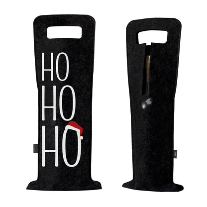 Geschenkverpackung für Wein 2er Set Flaschentasche Geschenktasche für Weinflaschen aus Filz Geschenktüte Weihnachten Hohoho / Rudolph - schwarz