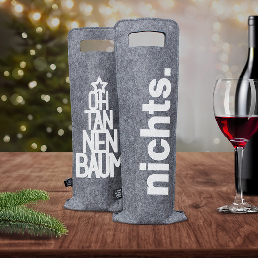 Geschenkverpackung für Wein 2er Set Flaschentasche Geschenktasche für Weinflaschen aus Filz Geschenktüte Weihnachten Oh Tannenbaum / Nichts - grau