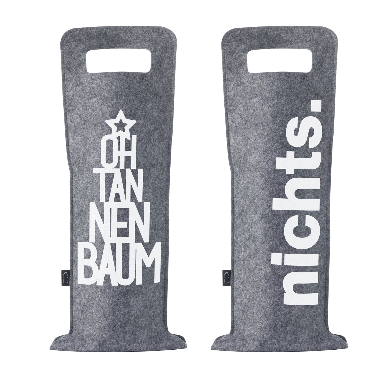 Geschenkverpackung für Wein 2er Set Flaschentasche Geschenktasche für Weinflaschen aus Filz Geschenktüte Weihnachten Oh Tannenbaum / Nichts - grau