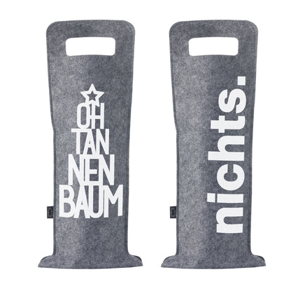 Geschenkverpackung für Wein 2er Set Flaschentasche Geschenktasche für Weinflaschen aus Filz Geschenktüte Weihnachten Oh Tannenbaum / Nichts - grau