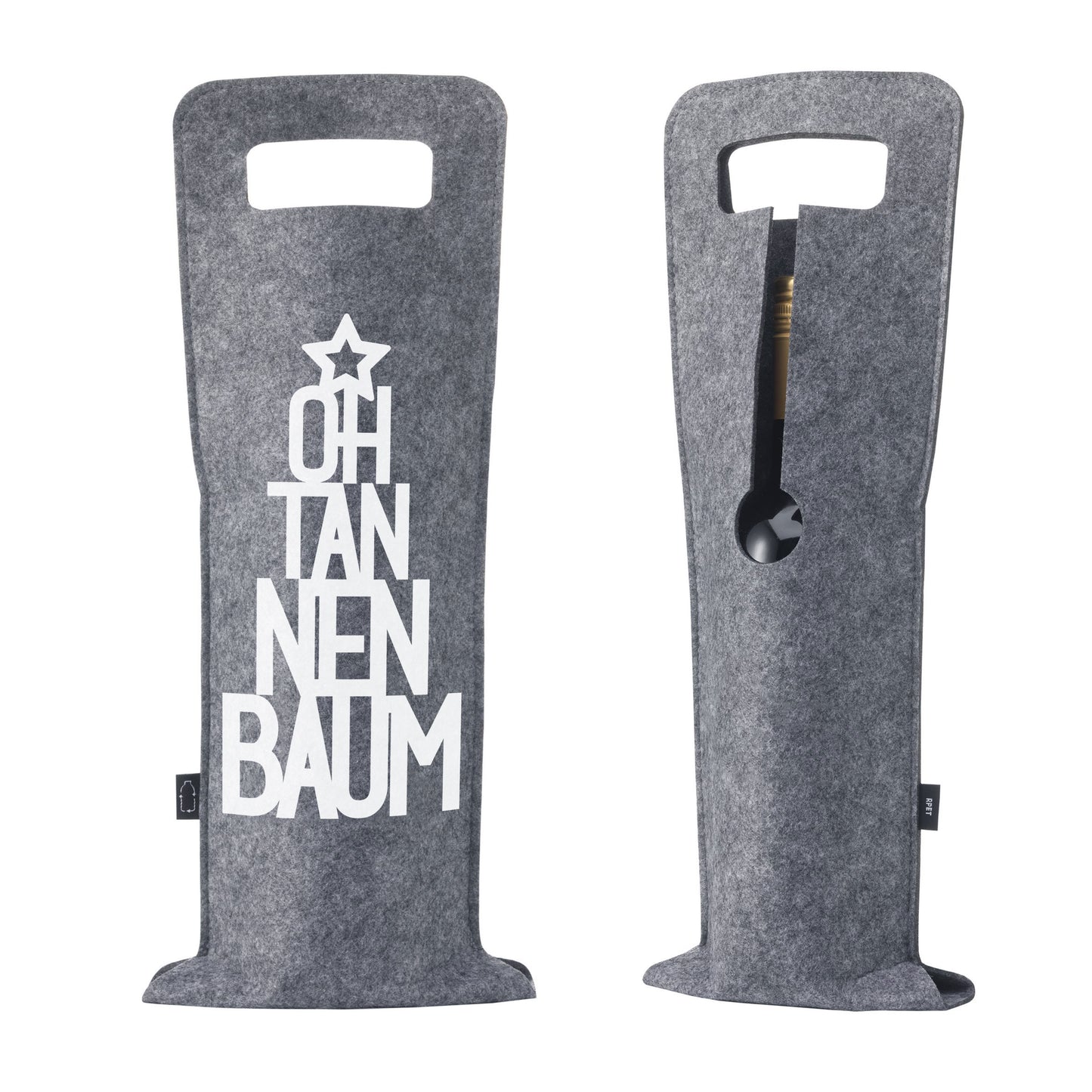 Geschenkverpackung für Wein 2er Set Flaschentasche Geschenktasche für Weinflaschen aus Filz Geschenktüte Weihnachten Oh Tannenbaum / Nichts - grau