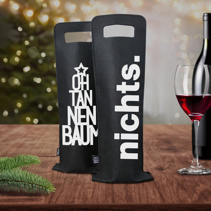 Geschenkverpackung für Wein 2er Set Flaschentasche Geschenktasche für Weinflaschen aus Filz Geschenktüte Weihnachten Oh Tannenbaum / Nichts - schwarz