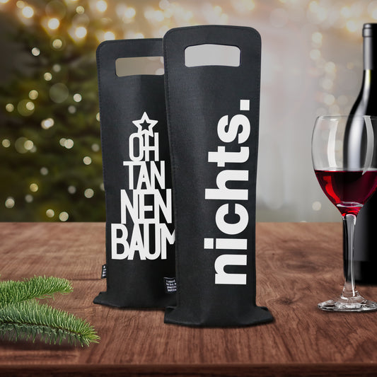 Geschenkverpackung für Wein 2er Set Flaschentasche Geschenktasche für Weinflaschen aus Filz Geschenktüte Weihnachten Oh Tannenbaum / Nichts - schwarz