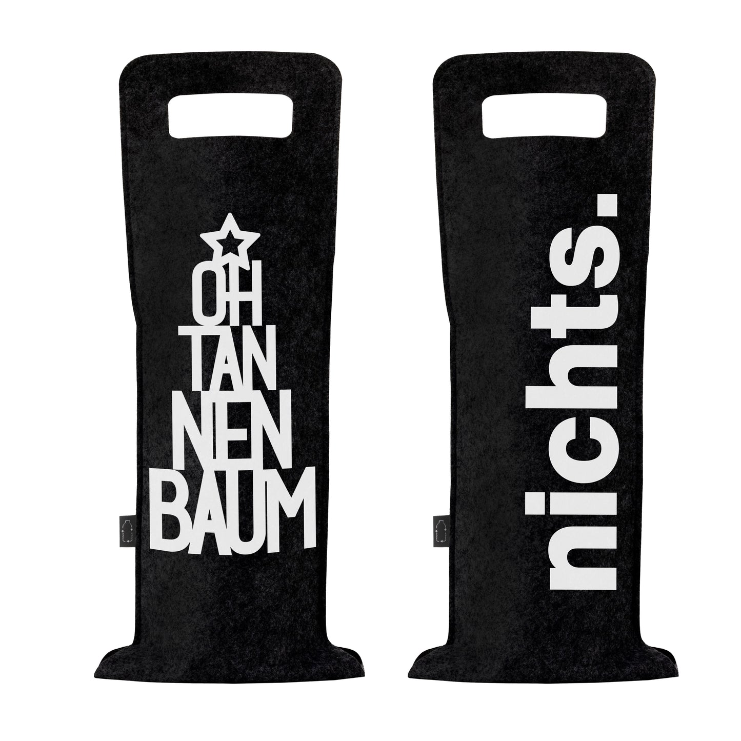 Geschenkverpackung für Wein 2er Set Flaschentasche Geschenktasche für Weinflaschen aus Filz Geschenktüte Weihnachten Oh Tannenbaum / Nichts - schwarz