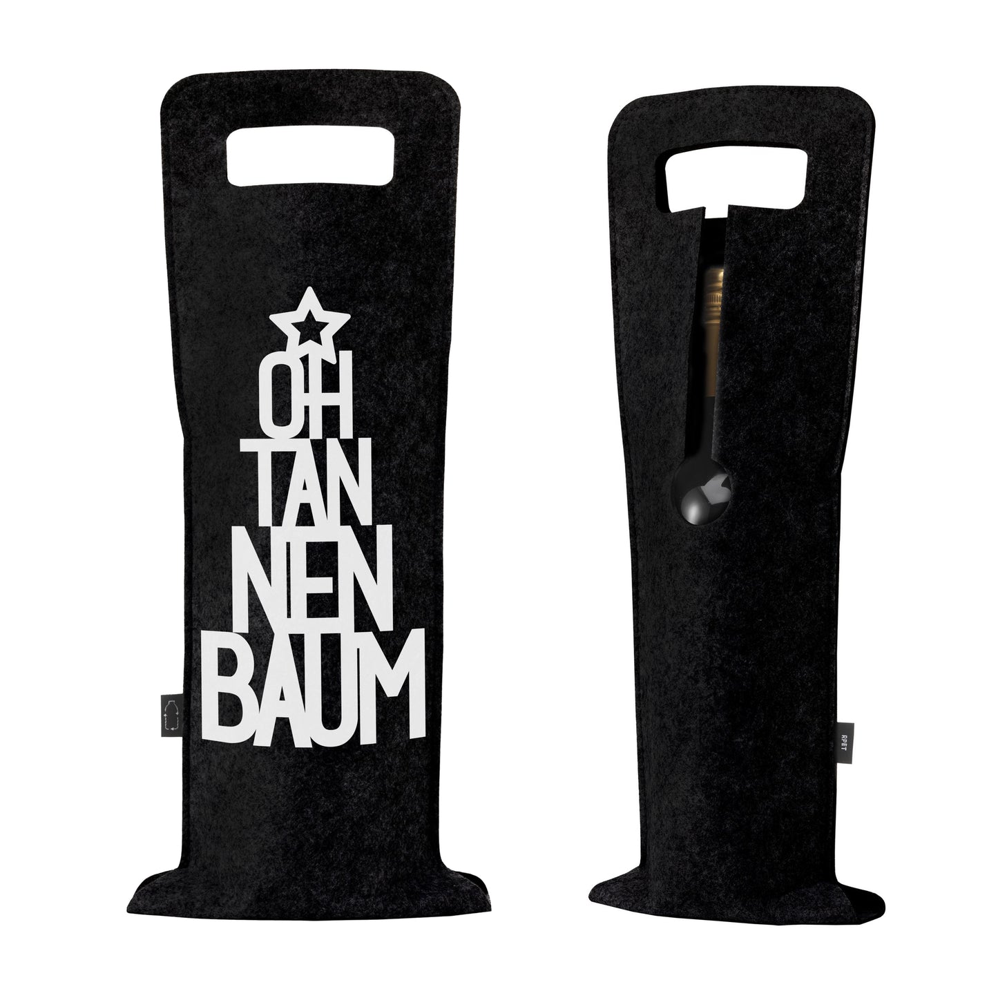 Geschenkverpackung für Wein 2er Set Flaschentasche Geschenktasche für Weinflaschen aus Filz Geschenktüte Weihnachten Oh Tannenbaum / Nichts - schwarz