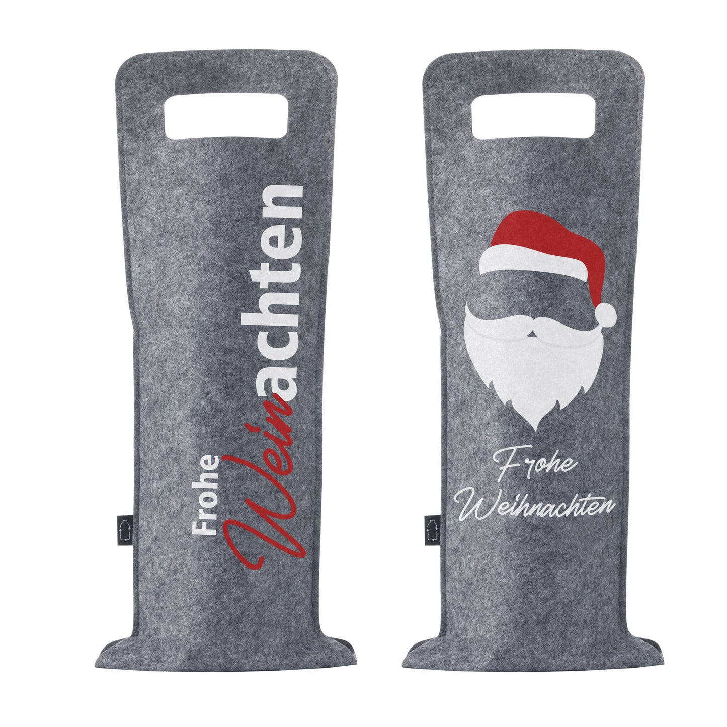 Geschenkverpackung für Wein 2er Set Flaschentasche Geschenktasche für Weinflaschen aus Filz Geschenktüte Weihnachten Weinachten / Santa - grau