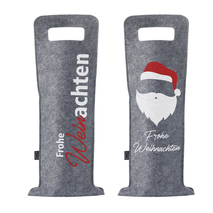 Geschenkverpackung für Wein 2er Set Flaschentasche Geschenktasche für Weinflaschen aus Filz Geschenktüte Weihnachten Weinachten / Santa - grau