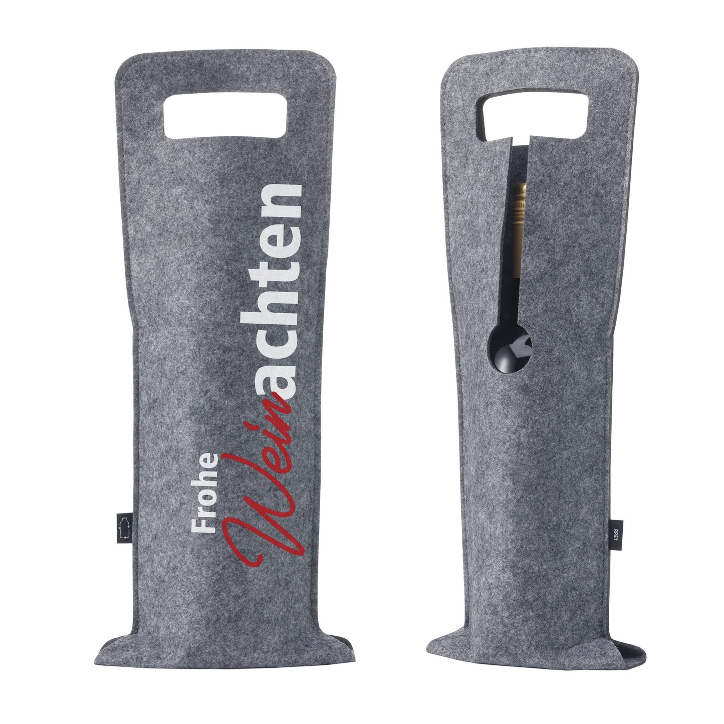 Geschenkverpackung für Wein 2er Set Flaschentasche Geschenktasche für Weinflaschen aus Filz Geschenktüte Weihnachten Weinachten / Santa - grau