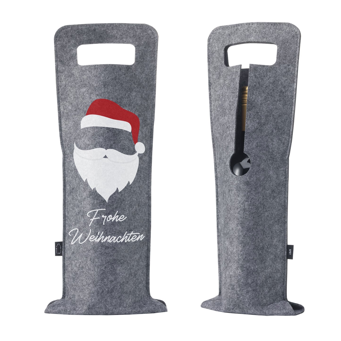 Geschenkverpackung für Wein 2er Set Flaschentasche Geschenktasche für Weinflaschen aus Filz Geschenktüte Weihnachten Weinachten / Santa - grau