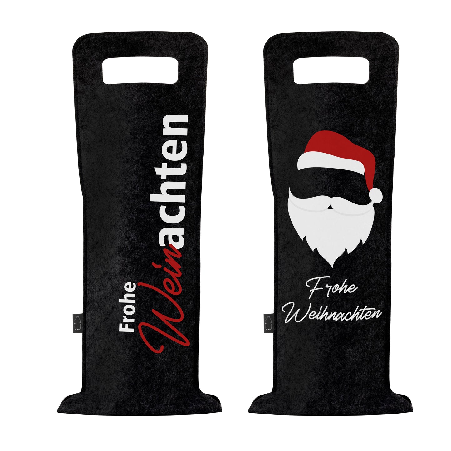 Geschenkverpackung für Wein 2er Set Flaschentasche Geschenktasche für Weinflaschen aus Filz Geschenktüte Weihnachten Weinachten / Santa - schwarz