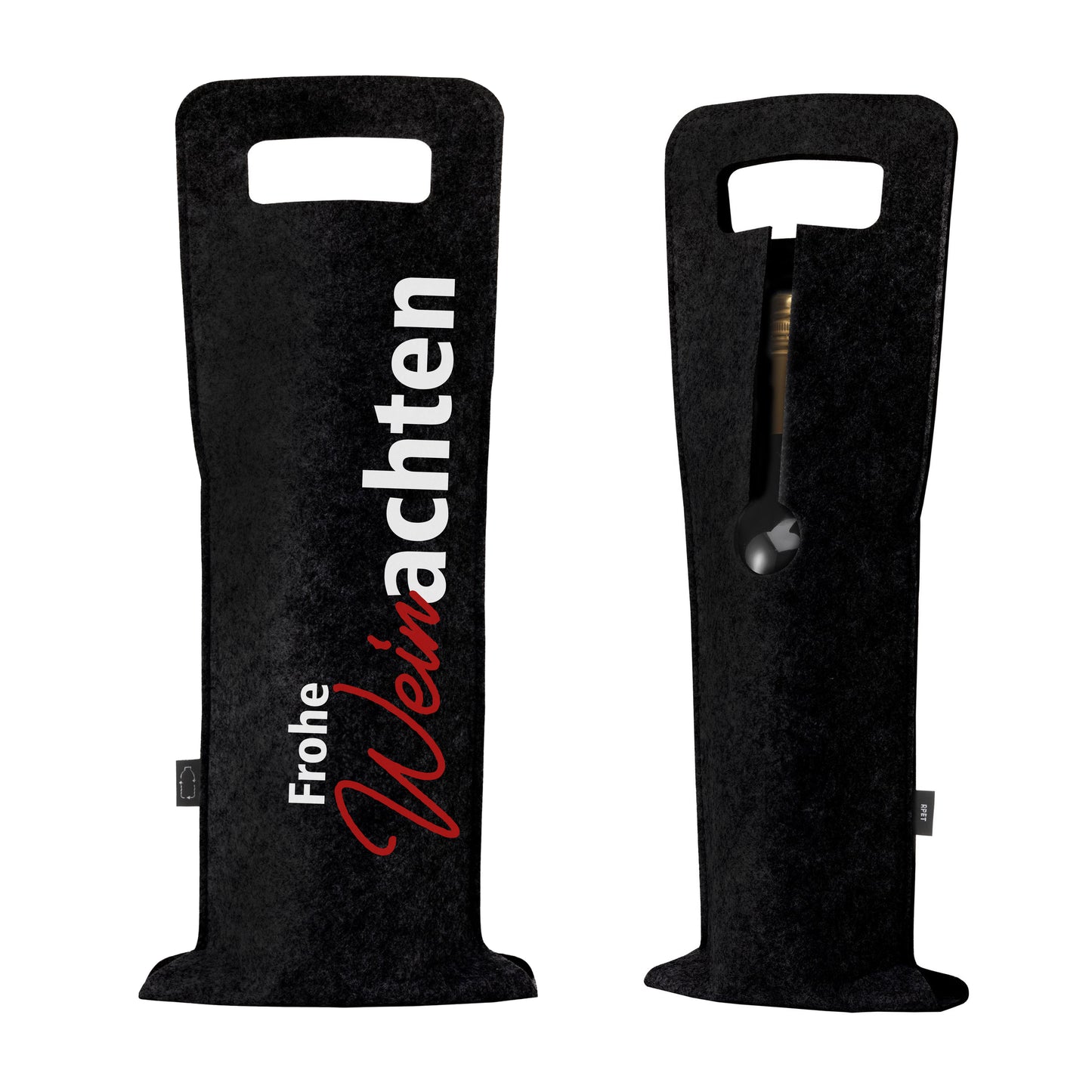 Geschenkverpackung für Wein 2er Set Flaschentasche Geschenktasche für Weinflaschen aus Filz Geschenktüte Weihnachten Weinachten / Santa - schwarz