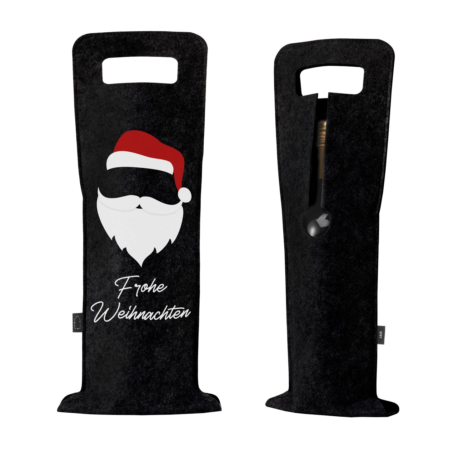 Geschenkverpackung für Wein 2er Set Flaschentasche Geschenktasche für Weinflaschen aus Filz Geschenktüte Weihnachten Weinachten / Santa - schwarz