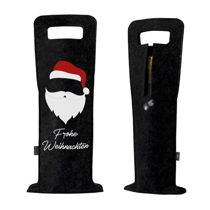 Geschenkverpackung für Wein 2er Set Flaschentasche Geschenktasche für Weinflaschen aus Filz Geschenktüte Weihnachten Weinachten / Santa - schwarz