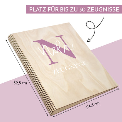 Zeugnismappe aus Holz personalisiert mit Wunschname Geschenk zur Einschulung - Buchstaben