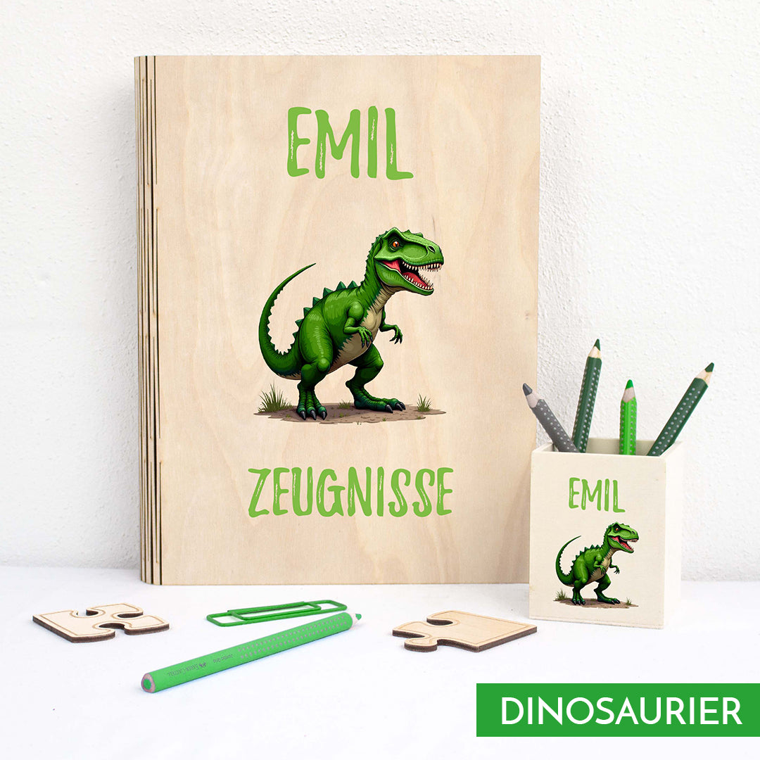 Zeugnismappe aus Holz personalisiert mit Wunschname und Wunschmotiv Geschenk zur Einschulung - Jungs