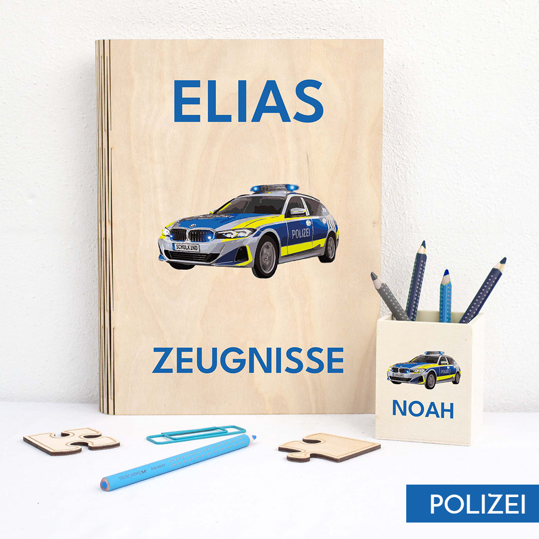 Zeugnismappe aus Holz personalisiert mit Wunschname und Wunschmotiv Geschenk zur Einschulung - Jungs