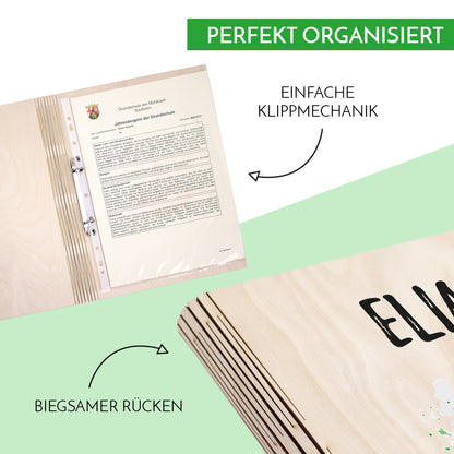 Zeugnismappe aus Holz personalisiert mit Wunschname und Wunschmotiv Geschenk zur Einschulung - Jungs