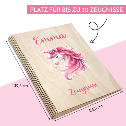 Zeugnismappe aus Holz personalisiert mit Wunschname und Wunschmotiv Geschenk zur Einschulung - Mädchen
