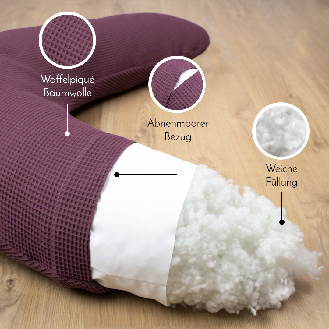 Stillkissen Set Kissen inkl. Bezug XXL Wunschname bestickt Seitenschläferkissen 190 cm Waffelpiqué 100% Baumwolle Pastell